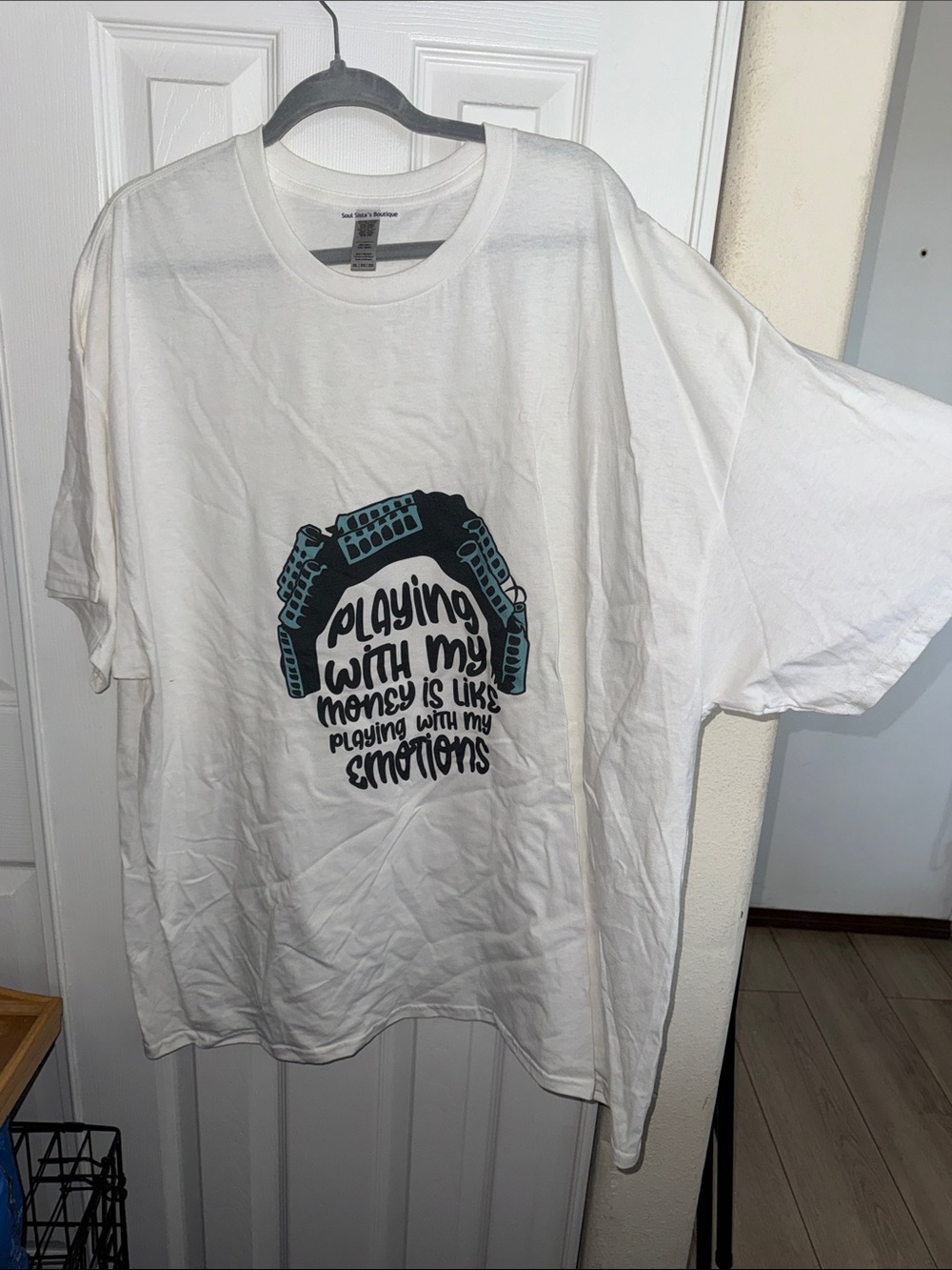 Men's White Graphic Tee - Playing With My Money Design - Picture 4 of 6